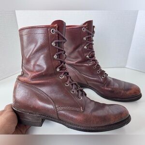 Vintage Justin Brown Leather Lace Up Field Boots Made In USA Women's 7.5 * Flaws